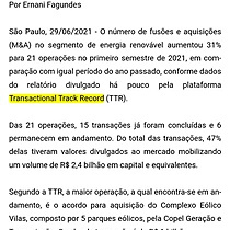 TTR: nmero de fuses e aquisies no setor de energia renovvel cresce 31% no 1sem21